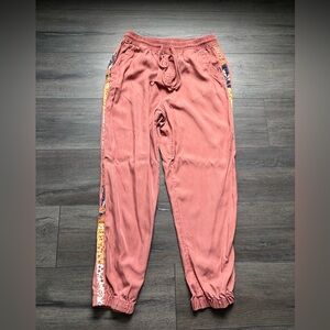 Knox Rose Womens Joggers Rust Color Mixed Pattern Side Striped Boho Size Medium